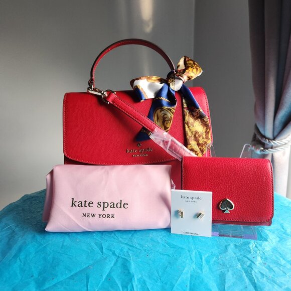 Kate Spade Red Darcy Top Handle Satchel 5 pc set w/adjustable strap - Picture 3 of 11